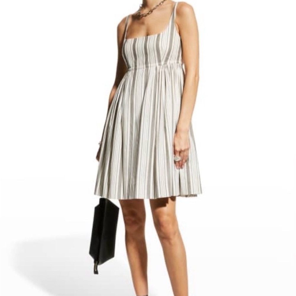 Rebecca Taylor Grey and Cream Striped Babydoll Dress Size 4